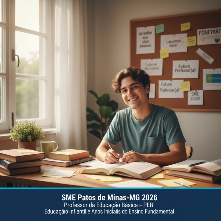 Capa da Apostila SME Patos de Minas-MG 2026 – Professor da Educação Básica – PEB